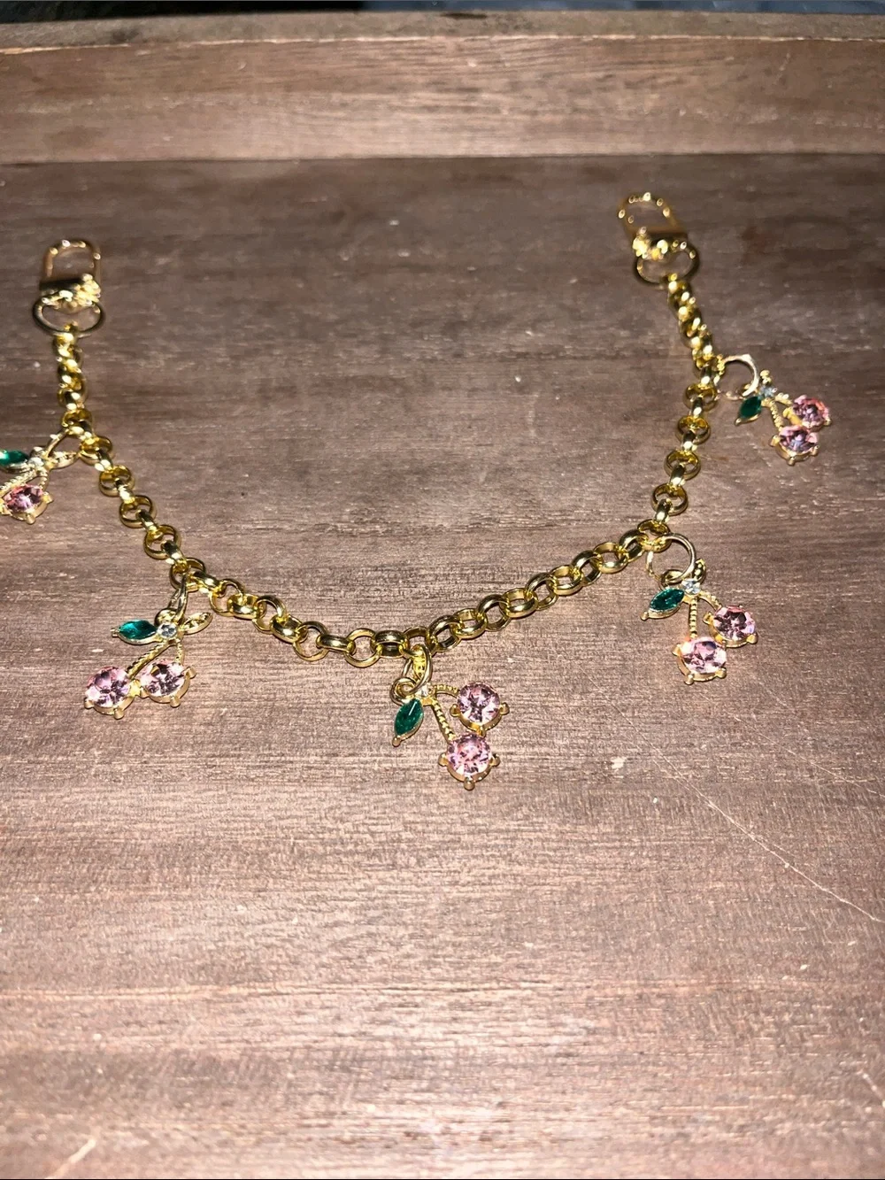Gold Floral Charm Bracelet with Pink and Green Accents